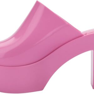 Melissa Mule Slip-On Jelly Heels for Women - Open-Toed, Stylish Heeled Clog, Comfortable Chunky Slip-On Mules with Jelly Upper and Open Toe Design, Vegan, Pink, 9