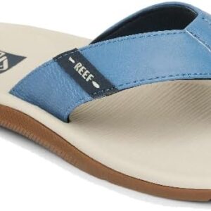 REEF Santa Ana Mens Flip Flop, Arch Support, Water Friendly, Non Marking Outsole, Oat/Blue/Gum, 10