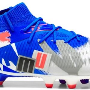 PUMA Men's Future 8 Match Firm, Artificial Ground Soccer Cleats Sneaker, White-Ultra Blue-Feather Gray Black-Glowing Red, 10.5