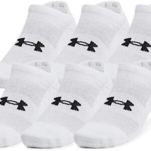 Under Armour Unisex-Adult Training Cotton No Show Socks 6 Pack, (100) White/White/Black, Medium