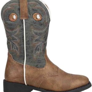 ROPER Kids Boys Daniel Distressed Saddle Embroidery Square Toe Casual Boots Mid Calf - Blue, Brown - Size 1 M