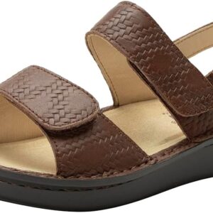 Alegria Women's Verona Basketry Coffee Lightweight Arch Support Comfort Ankle Strap Leather Slide Sandal 7-7.5 M US
