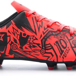 PUMA Unisex-Child Tacto Christian Pulisic Firm, Artificial Ground Soccer Cleats, Red-Black AH25, Big Kid 3