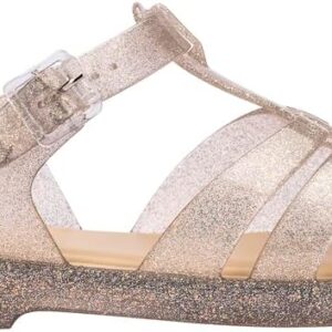 Melissa Possession Jelly Sandal for Women - The Original Jelly Shoe, Fisherman's Sandal with Adjustable Strap and Side Buckle, Beige Silver Glitter, 5