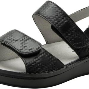Alegria Women's Verona Basketry Black Lightweight Arch Support Comfort Ankle Strap Leather Slide Sandal 5-5.5 M US