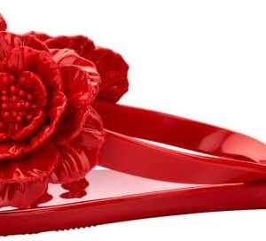 Melissa Harmonic Springtime Women's Flip Flops - Feminine & Trendy Jelly Flip Flops with Flower Applique, Slip On Summer Sandals for Women, Adult Jellies, Women's Jelly Shoes, Red, 6