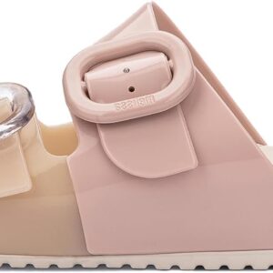 Melissa Cozy Jelly Slides for Women - Thick-Soled Slides with Adjustable Double Buckle Straps, Slip-on Vegan Jelly Shoes, Super Soft and Flexible Slides with Open Toe Design, Beige/Pink, 10