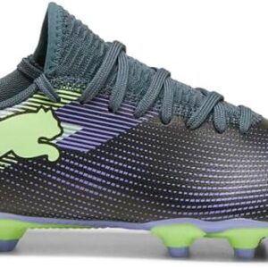PUMA Future Play Firm, Artificial Ground Soccer Cleats Sneaker, Gray Skies-Elektro Purple-Fizzy Apple White, 3.5 US Unisex Big Kid