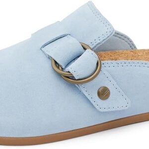 REEF Womens Vista Serenity Clog, Premium Leather, Soft Molded Footbed, Durable Outsole, Dusty Blue Suede, 10