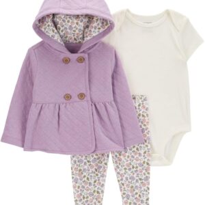 Carter's baby-girls 3-piece Layette Set (Quilted Purple/Floral, 9 Months)