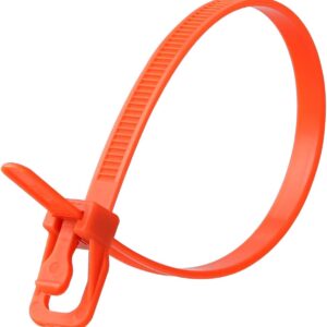 RETYZ 8-Inch Orange Reusable Releasable Cable Ties – 100 Pack, 50 lb Strength, Patented Quick-Release, Tool-Free Design for Home, Office, and Light Industrial Use