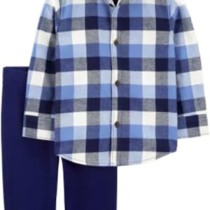 Carter's Little Boy's 2 Piece Playwear Outfit Set, 1 Top and 1 Bottom (Blue Plaid, 3T)