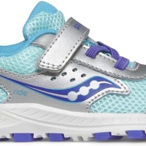 Saucony Ride Jr Sneaker, Silver/Turq, 7.5 Wide US Unisex Little_Kid