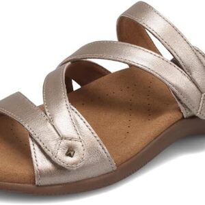 Taos Double U Premium Leather Women's Sandal - Stylish Adjustable Strap Design with Arch Support, Cooling Gel Padding for All-Day Enjoyment and Walking Comfort Champagne 10 (M) US