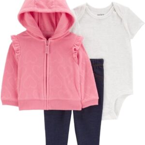 Carter's baby-girls 3-piece Layette Set (Pink Hearts/Navy Denim, 18 Months)