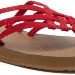 Sanuk Yoga Sandy II Sparkle | Flip Flops for Women | Yoga Sandals For Women | Women's Beach Sandals | Memory Foam Footbed, Cherry Red, 11