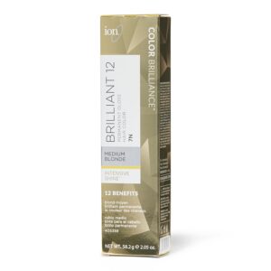 ion 7N Medium Blonde Brilliant 12 Permanent Gloss Hair Color High Shine, AntiFade UV Protection, 100% Gray Coverage, PPD Free, 2.05 Oz
