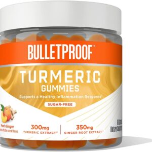 Bulletproof Sugar-Free Peach Ginger Turmeric Gummies, 60 Count, Keto Supplement for Joint and Inflammation Response Support, New and Improved Flavor and texure, Packaging May Vary
