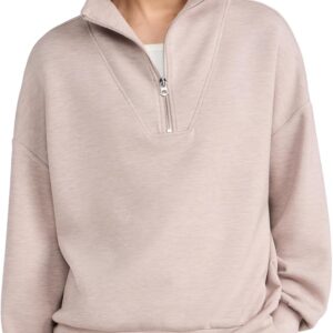 Varley Women's Hawley Half Zip Sweat, Taupe Marl, Tan, XS
