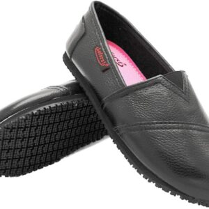 Laforst Jess Womens Leather Slip Resistant Server Waitress Nurse Slip On Flat Black 8