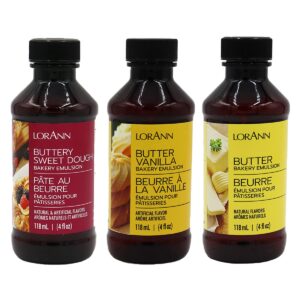 LorAnn Bakery Emulsion 3 pack - Buttery Sweet Dough, Butter Vanilla and Butter - 4 ounce bottles