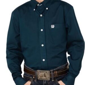 Cinch Boy's Solid Teal Button Up Western Shirt (as1, Alpha, m, Regular, Medium)