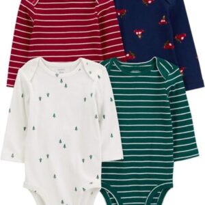 Carter's Baby 4-Pack Long-Sleeve Bodysuits (Holiday, 3 months)