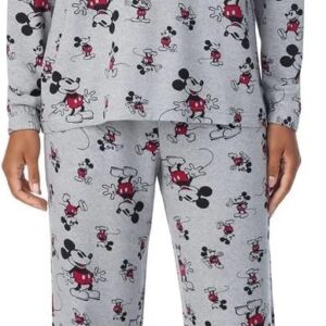 Disney Womens 2 Piece Cozy Pajama Set (US, Alpha, Large, Regular, Regular, Classic Mickey Mouse Gray)