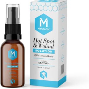 Manuka Vet Hot Spot and Wound Solution, 500+ MGO Medical Grade Manuka Honey, Rapid Healing & Skin Repair Treatment for Dogs, Horses and Other Animals, 1 Fl. Oz. Spray