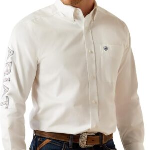 Ariat Men's Team Logo Twill Classic Fit Shirt, White/Khaki, XX-Large