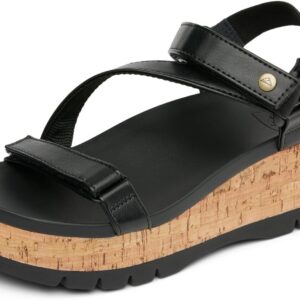 REEF Women's Vista Higher Luna Platform Sandal, Adjustable Strap, Black Cork, 7.5