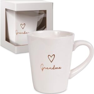 Pavilion Grandma Coffee Mug - Stoneware Coffee Cups for Grandmothers with Heart Tag - Ideal for Daily Use with "Grandma" Text Design - Microwave & Dishwasher Compatible - Cream, 15 oz