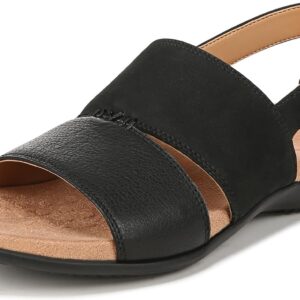 Vionic Women's Rest Morro Comfortable Flat Sandals- Supportive Dressy Sandals Comfort Shoes That Includes a Concealed Orthotic Insole Sizes 5-12 Black Leather Nubuck 9 Medium