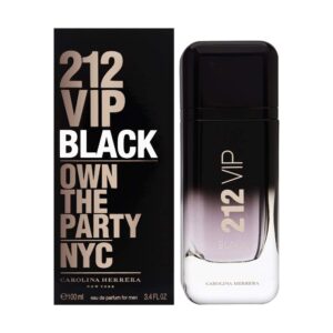 Carolina Herrera 212 Vip Black Fragrance For Men - Energetic And Spicy Scent - Notes Of Lavender, Black Vanilla Husk And Musk - Skin Friendly - Aromatic Fougere Fragrance - Edp Spray - 3.4 Oz