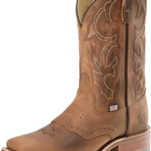 DOUBLE-H 11" Jase Square Toe Western Boots for Men - Texon Insole with Cork Inlay, Oil- and Slip-Resistant I.C.E. Outsole, EH-Rated and Made in USA, Brown - 11.5 D