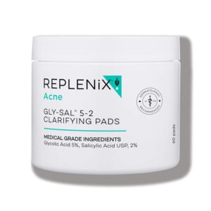 Replenix Gly-Sal Clarifying Acne Pads, 60 Count, Medical-Grade Glycolic Acid & 2% Salicylic Acid Exfoliating Pads for Acne-Prone Skin, Help Clear Blemishes & Refine Pores, Non-Oily