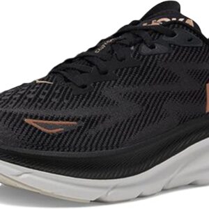 Hoka Women's Clifton 9 Sneaker, Black/Rose Gold, 5