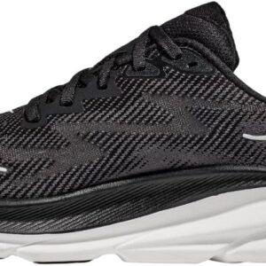 Hoka Women's Clifton 9 Sneaker, Black/White, 9 Wide