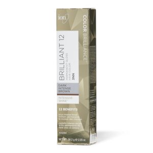 ion 3NN Dark Intense Brown Brilliant 12 Permanent Gloss Hair Color High Shine, AntiFade UV Protection, 100% Gray Coverage, PPD Free, 2.05 Oz