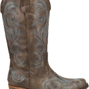 ROPER Womens Riley Embroidery Round Toe Casual Boots Mid Calf Low Heel 1-2" - Brown - Size 9 B