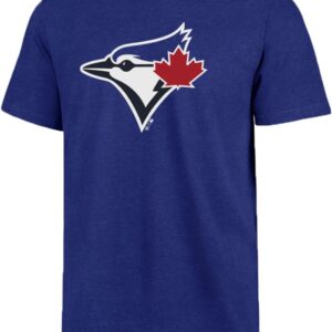 47 MLB Men's Team Color Imprint Primary Logo Word Mark Short Sleeve Baseball T-Shirt - Toronto Blue Jays Blue Large