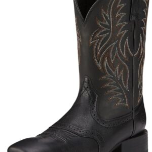 Ariat BMVY9 Mens Sport Wide Square Toe Western Boot Black Deertan/Black 11