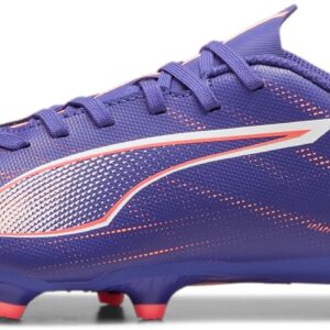 PUMA Ultra Play Firm, Artificial Ground Soccer Cleats Sneaker, Lapis Lazuli White-Sunset Glow, 5 US Unisex Big Kid