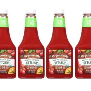 Organicville Organic Ketchup - Tomato Ketchup, Gluten Free, Non-GMO, Vegan, USDA Organic, Made with Agave Nectar, Plant-Based Ketchup, Squeeze Bottle - 24 Oz, 4-Pack