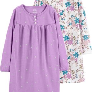 Carter's Girls' 2 Pk Gown Poly 373g082 (Purple/Floral, 4-5)