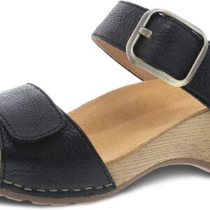 Dansko Tanya Slip-On Wedge Sandal for Women – Cushioned, Contoured Footbed for All-Day Comfort and Support – Hook & Loop Strap with Buckle Detail – Lightweight Rubber Outsole Tanya Black 10.5-11 M US