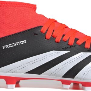 adidas Predator Club Sock Youth Firm Ground Soccer Shoes - Textured Finish, Foot-Hugging Fit, Synthetic Upper, Versatile Outsole, Eco-Friendly Design (Core Black/White/Solar Red, US Footwear Size System, Big Kid, Numeric, Medium, 5.5)