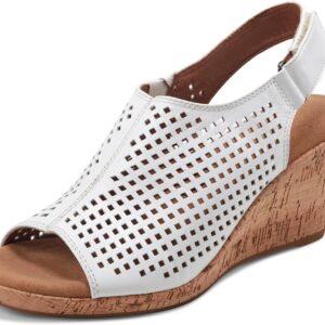 Rockport womens Briah Perf Sling Wedge Sandal, White, 9.5 US