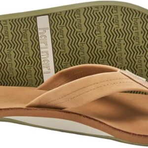 Hari Mari- Fields- Men's Comfortable Nubuck Leather Flip Flops- Size 13- Tan/Olive