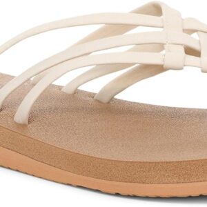 Sanuk Yoga Sandy II | Flip Flops for Women | Yoga Sandals For Women | Women's Beach Sandals | Memory Foam Footbed, Tan, White, 6